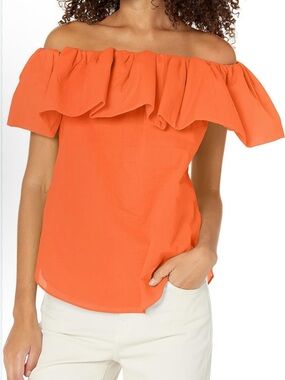 Trina Turk Off-Shoulder Ruffle Blouse - Orange 100% cotton size S